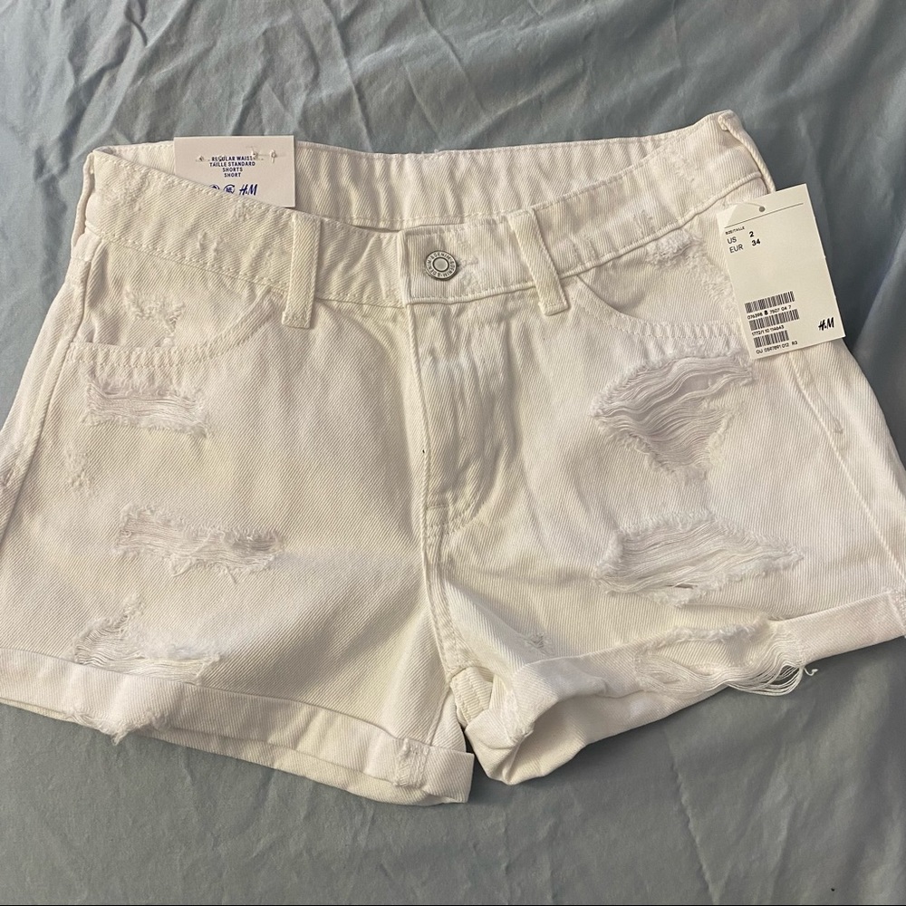 H&M Distressed Cuffed White Denim Short